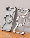 Minimalist Phone Case Compatible with Iphone 16E 6.1", 360° Rotation Kickstand Aluminum Metal Frameless Design Bumper Z Case, Protective Shock Grade Shell (Natural Titanium)