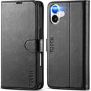 iPhone 16 Leather Magnetic Closure Protective Flip Cover Compatible Black