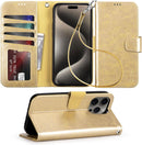 Case for iPhone 16 Pro Max with Card Holder + Wrist Strap, Flip Wallet Cover with Kickstand & Magnetic Closure
