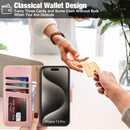 Case for iPhone 16 Pro Max with Card Holder + Wrist Strap, Flip Wallet Cover with Kickstand & Magnetic Closure