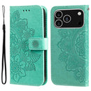 iPhone 16/17 Series Seven - petal Flowers Embossing Leather Phone Case