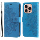iPhone 16/17 Series Seven - petal Flowers Embossing Leather Phone Case