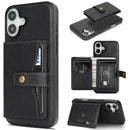 iPhone 17 Magnetic Button Card Bag MagSafe Ring Leather Phone Case