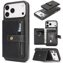 iPhone 17 Magnetic Button Card Bag MagSafe Ring Leather Phone Case