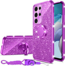 Glitter case for Samsung Galaxy S25 Ultra shockproof rotating ring kickstand bling wireless charging cover