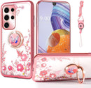 Glitter case for Samsung Galaxy S25 Ultra shockproof rotating ring kickstand bling wireless charging cover