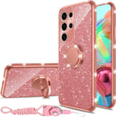 Glitter case for Samsung Galaxy S25 Ultra shockproof rotating ring kickstand bling wireless charging cover