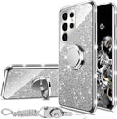 Glitter case for Samsung Galaxy S25 Ultra shockproof rotating ring kickstand bling wireless charging cover