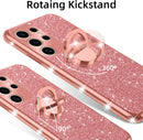 Glitter case for Samsung Galaxy S25 Ultra shockproof rotating ring kickstand bling wireless charging cover