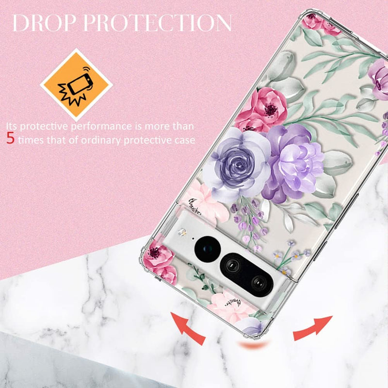 Case Pixel 7 Pro, Shockproof Hard PC Back Protective Clear Case Cover - Purple Watercolor - Gorilla Cases