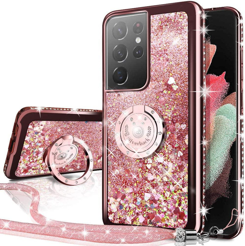 Galaxy S21 Ultra Pink Diamond Glitter Ring Case - Gorilla Cases