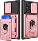Galaxy S22 Ultra Magnetic Ring Kickstand Slide Camera Wallet Case