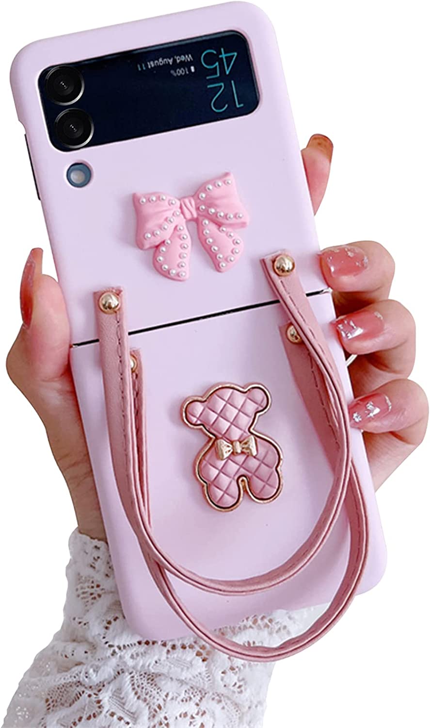 AONUOWE Kawaii Phone Cases with Strap Designed for Samsung Galaxy Z Flip 4,  Women Aesthetic Cute Novelty Print Protective Case Y2K Phone Cover (Galaxy