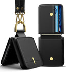 Galaxy Z Flip 4 Wallet Case Strap PU Leather Phone Case Stand Cover