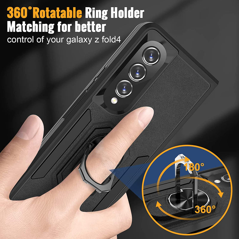 Galaxy Z Fold 4 Case 360˚Rotatable Ring Kickstand Samsung Fold 4 5G Black - Gorilla Cases