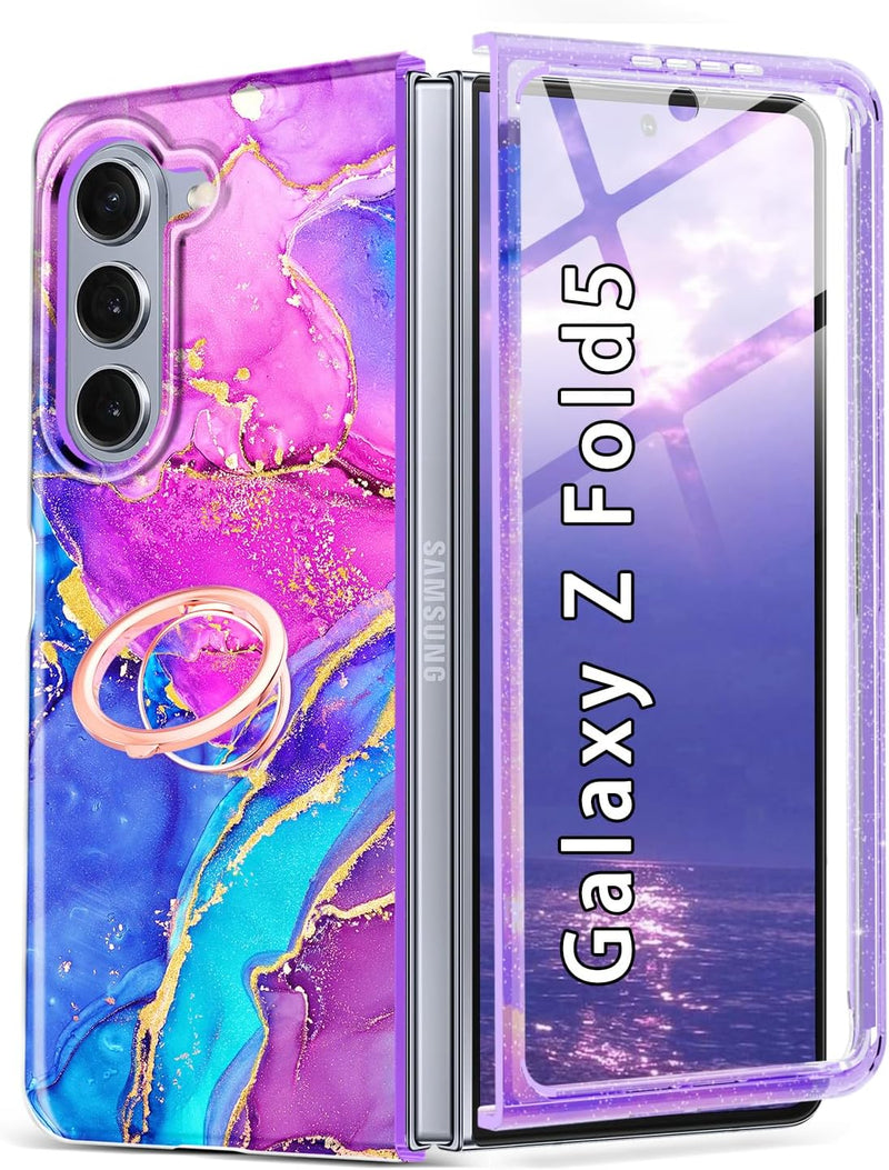 Galaxy Z Fold 5 Kickstand Magnetic Marble Case 7.6 inch Purple - Gorilla Cases