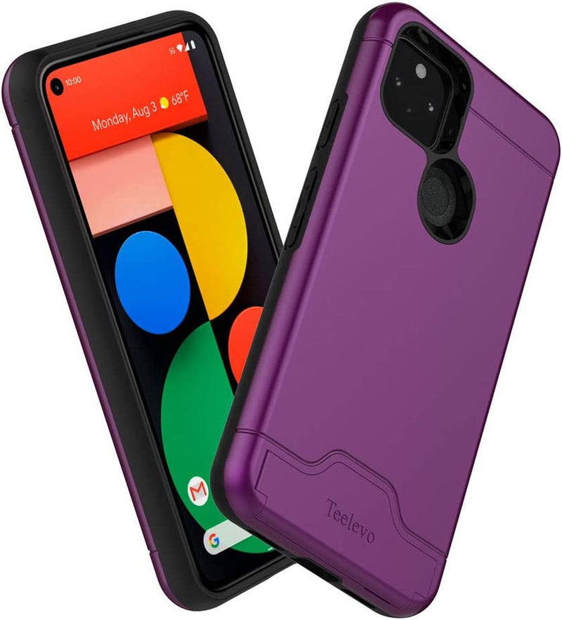 Google Pixel 5, Dual Layer Case h Card Slot Holder and Kickstand - Purple - Gorilla Cases