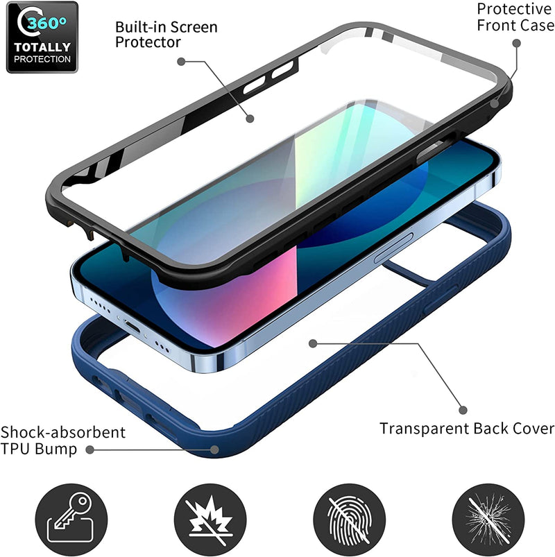 iPhone 13 Mini Case Screen Protector Full-Body Rugged Clear Case - Blue - Gorilla Cases
