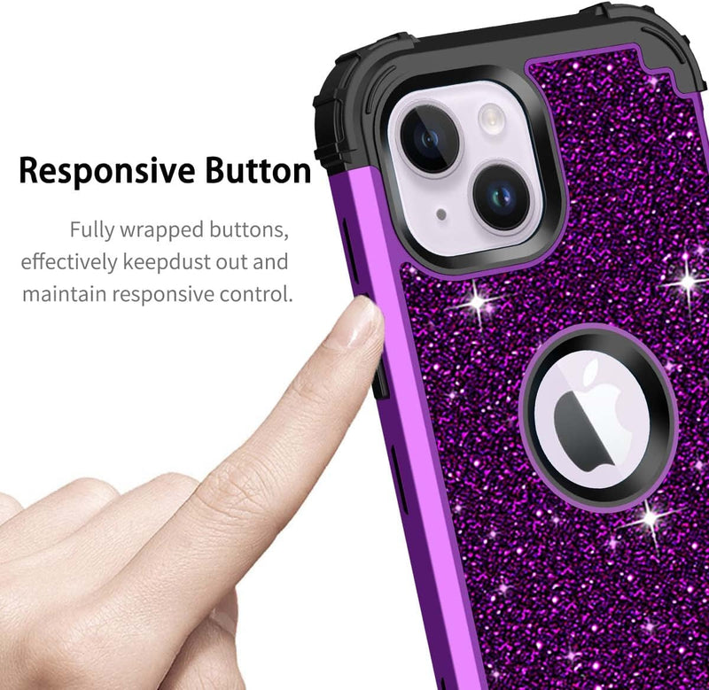 iPhone 14 Case Glitter Shockproof Heavy Duty Hybrid Sturdy Impact Protective Cover Case Purple Black - Gorilla Cases