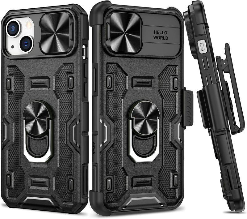 iPhone 14 Plus 5G, Slide Camera Cover & Magnetic Ring Kickstand & Belt Duty Protection Armor Case - Black - Gorilla Cases