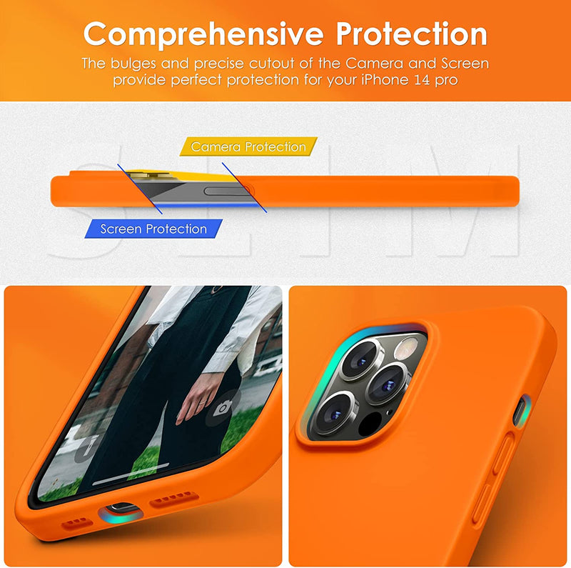 iPhone 14 Pro Case, Slim Liquid Silicone Shockproof Protective Phone Cover Orange - Gorilla Cases