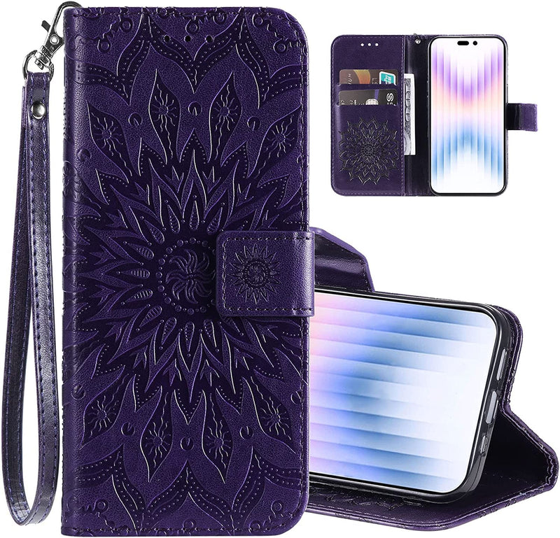 iPhone 14 Pro Max Case Protective Case Emboss Sunflower Folio Magnetic Max Purple - Gorilla Cases