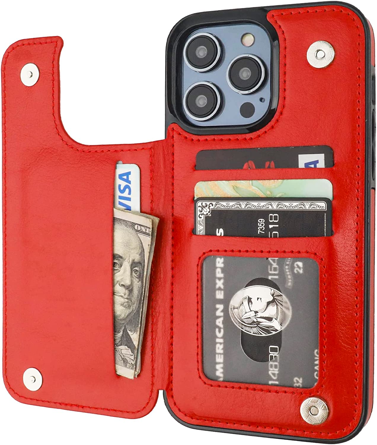 iPhone 14 Pro Max Wallet Case Card Holder, PU Leather Kickstand Rose G