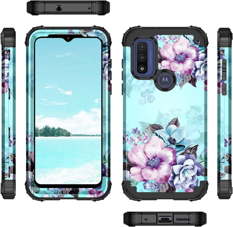 Moto G Power Case, Floral Three Layer Heavy Duty Sturdy Full Body Protective Cover Case - Gorilla Cases
