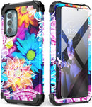 Moto G Stylus Case Tempered Glass Screen Protector Case Flower