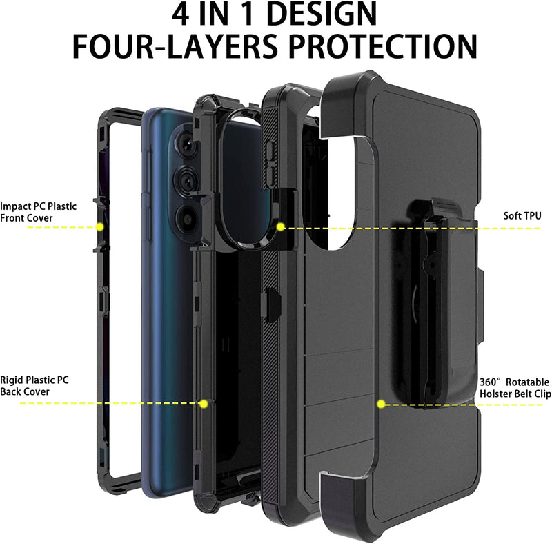 Motorola Edge Plus Heavy Shockproof Shell Combo Protective Cell Phone Cover Swivel (Black) - Gorilla Cases