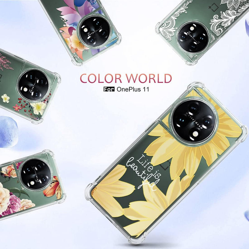 Oneplus 11 5G Case Women Girls Flower Floral 2pcs Screen Protector Phone Cover - Gorilla Cases