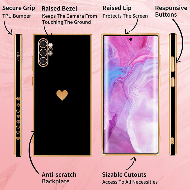 Samsung Galaxy Note 10 Plus 5G/4G 6.8 Inch Love Hearts Pattern Black Gold - Gorilla Cases