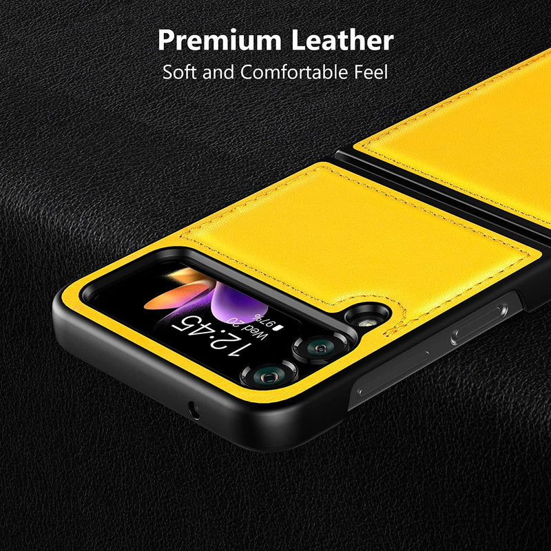 Samsung Galaxy Z Flip 4 5G Genuine Leather Back Cover - Yellow - Gorilla Cases