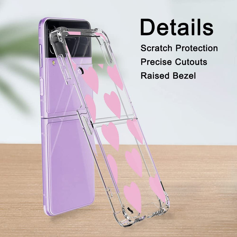 Samsung Galaxy Z Flip 4 Case Clear Pink Heart Design Protective Slim Case - Gorilla Cases