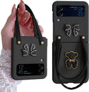 Samsung Z Flip 4 Case with Leather Strap Cute Bear Bow - Knot Galaxy - Pink
