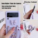 Samsung Z Flip 4 Case with Leather Strap Cute Bear Bow - Knot Galaxy - Pink