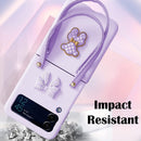 Samsung Z Flip 4 Case with Leather Strap Cute Bear Bow - Knot Galaxy - Pink