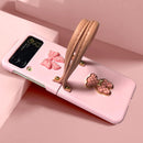 Samsung Z Flip 4 Case with Leather Strap Cute Bear Bow - Knot Galaxy - Pink