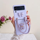 Samsung Z Flip 4 Case with Leather Strap Cute Bear Bow - Knot Galaxy - Pink