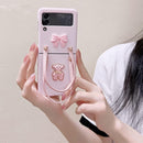 Samsung Z Flip 4 Case with Leather Strap Cute Bear Bow - Knot Galaxy - Pink