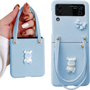 Samsung Z Flip 4 Case with Leather Strap Cute Bear Bow - Knot Galaxy - Pink