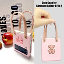 Samsung Z Flip 4 Case with Leather Strap Cute Bear Bow - Knot Galaxy - Pink