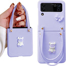 Samsung Z Flip 4 Case with Leather Strap Cute Bear Bow - Knot Galaxy - Pink