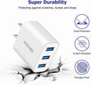Wall Charger, Amoner Upgraded 2Pack 15W 3 - Port USB Plug Cube Portable
