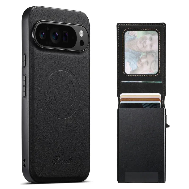 Google Pixel 11 Pro XL magnetic card holder litchi leather kickstand case