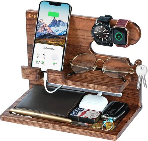 Ash Wood Phone Docking Station | Nightstand Organizer for Men - Gorilla Cases
