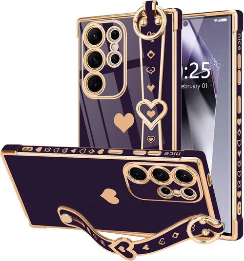 Galaxy S26 Ultra Heart Case: Plating Strap Bling Shockproof - Gorilla Cases