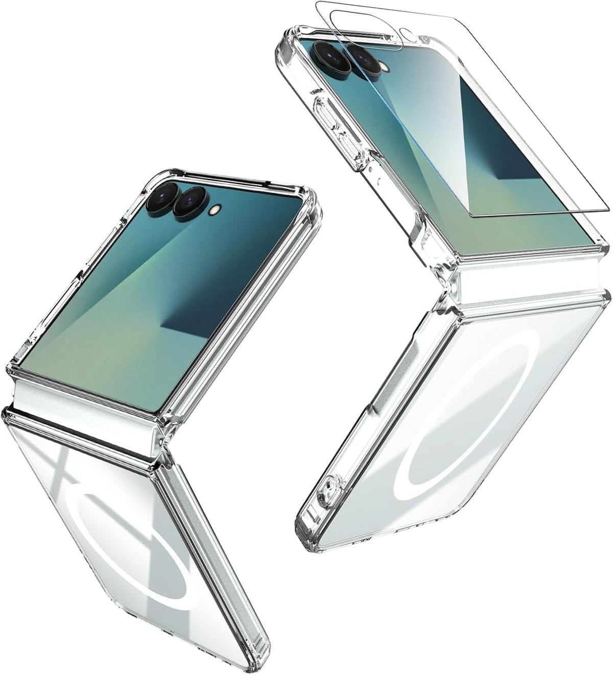 Galaxy Z Flip 8 MagSafe compatible magnetic clear case with screen protectors