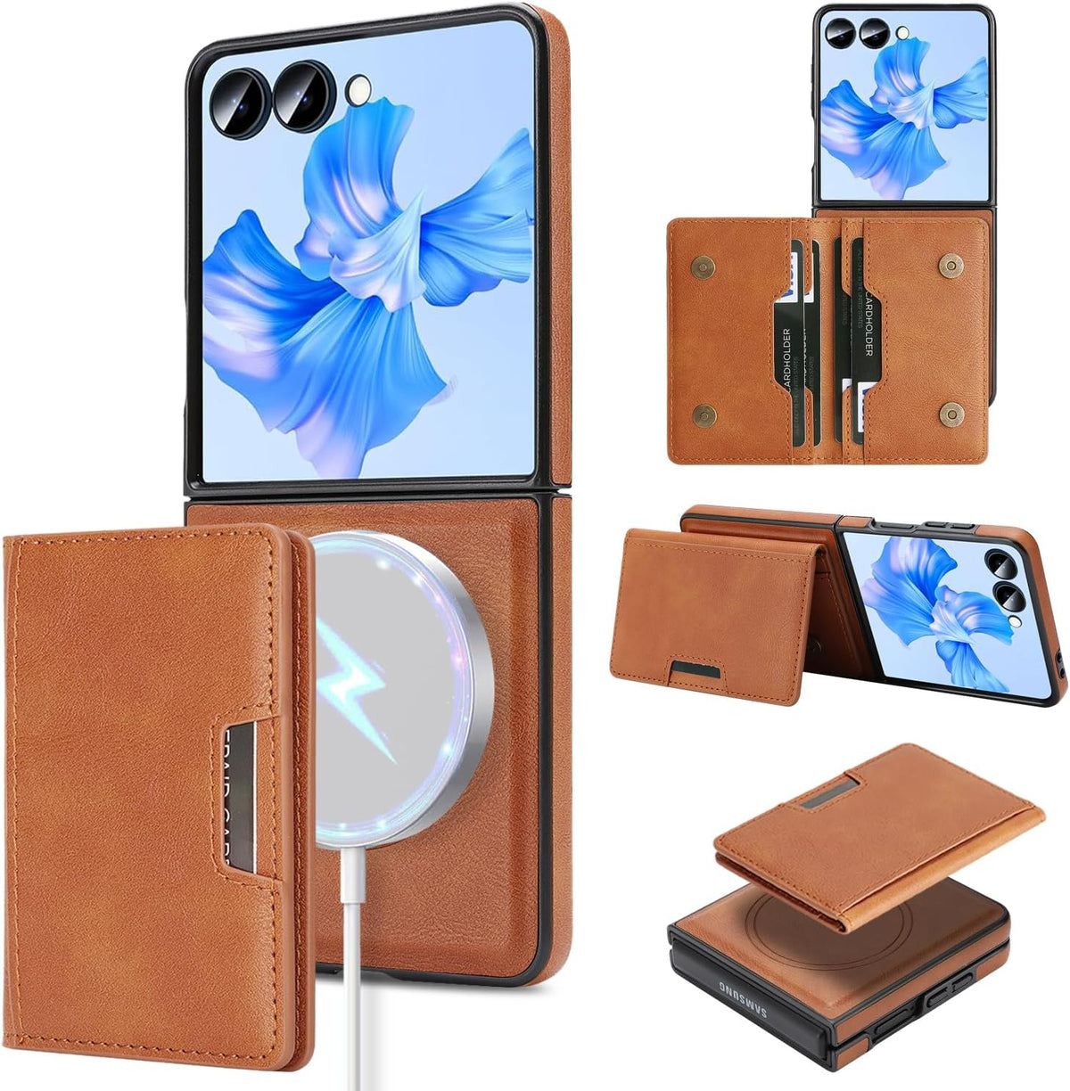 Galaxy Z Flip 8 Premium Leather Wallet Folio in Brown: Card Slots and a Built-In Stand - Gorilla Cases