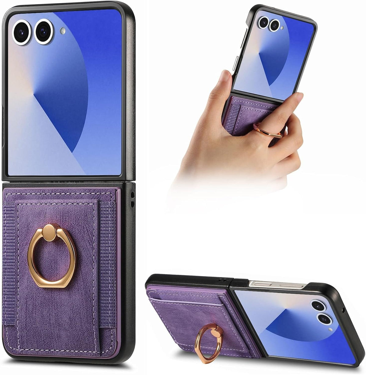 Galaxy Z Flip 8 Wallet Case with RFID Card Holder and Wrist Strap in Black